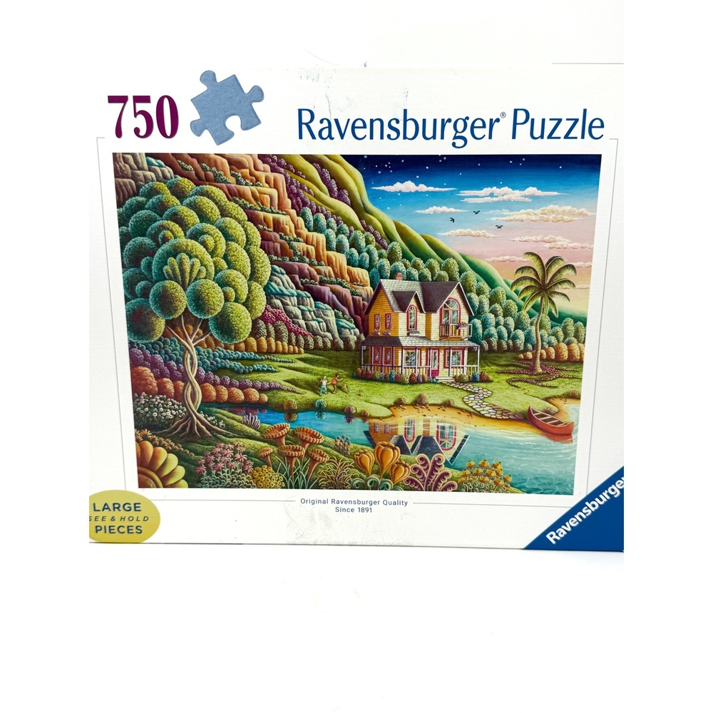 New Ravensburger 750 Piece Large Format Puzzle Lakeside Cottage Sealed Pieces - Picture 2 of 7
